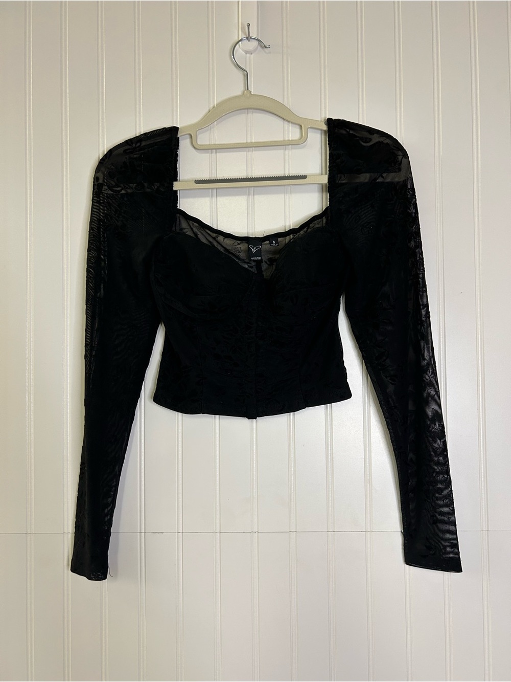 Windsor Black Long Sleeve Sheer Bustier Top Size Small